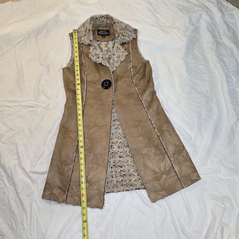 Western Faux Suede Shearling Montanaco Long Vest Cowgirl Yellowstone Women’s Sm - Picture 2 of 6